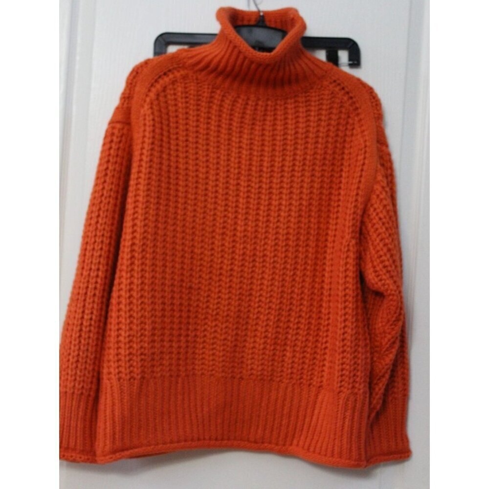 VICI Orange Sweater Mock Neck Chunky Cable Knit Pullover Oversize Size Small